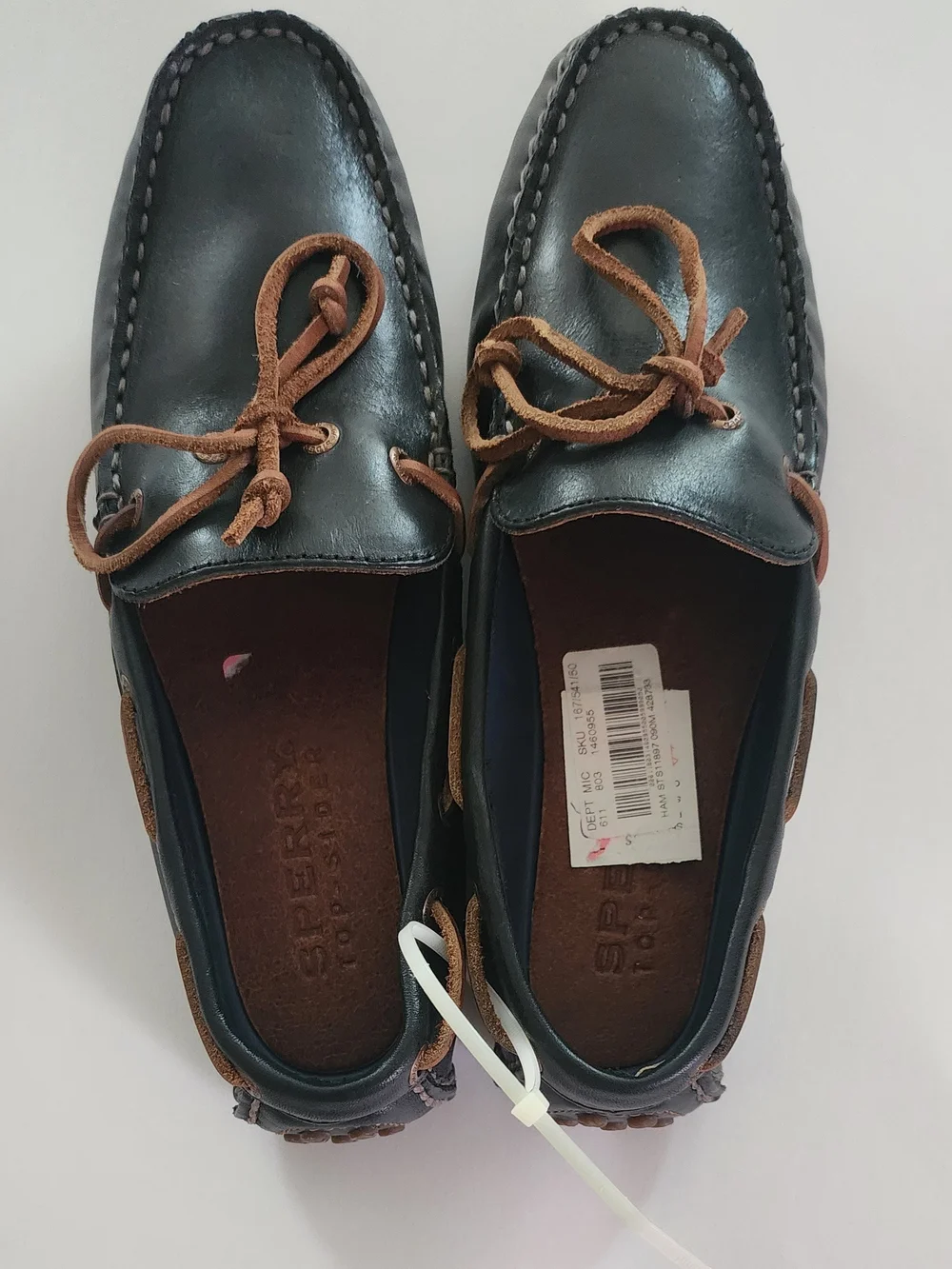 Sperry Men’s Black Leather Loafers  with Tan Laces